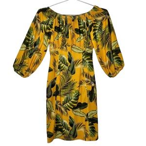 ASOS Tropical Yellow Scoop Neck 3/4 Sleeve Mini Dress Size 0